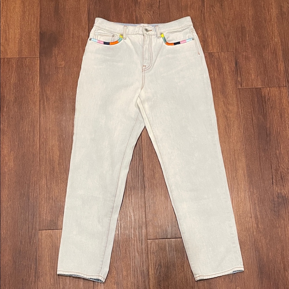 Something Navy Light Wash Jeans with Colourful Embroidered Pockets